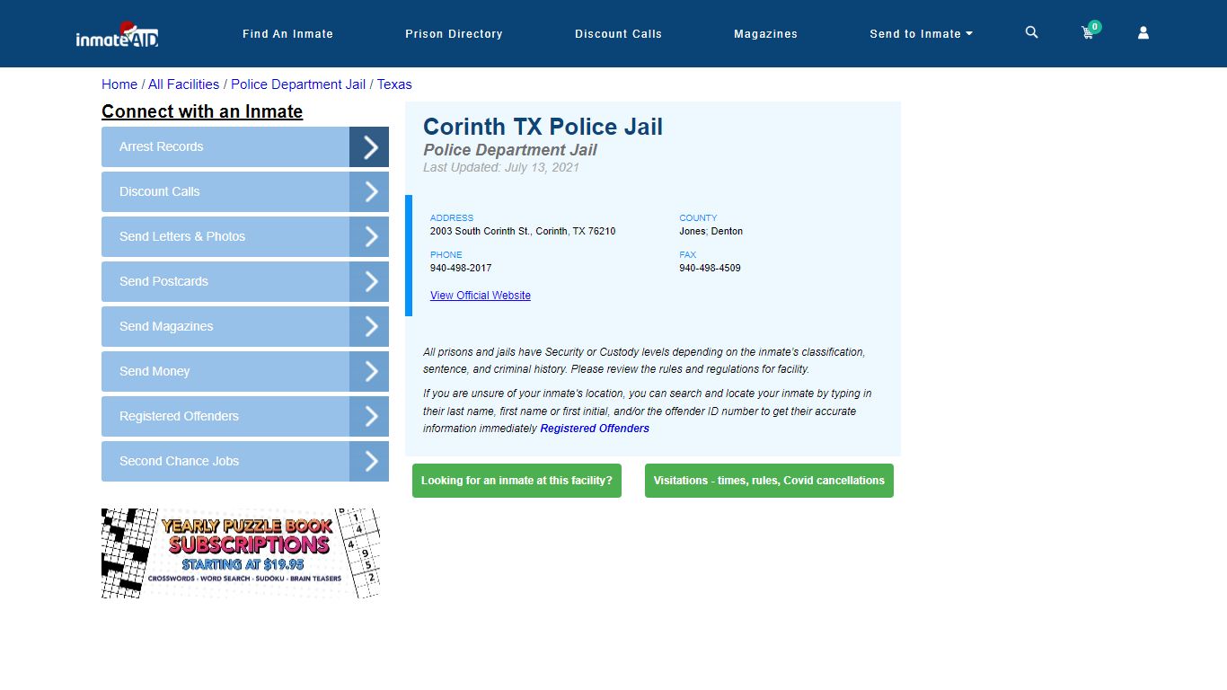 Corinth TX Police Jail & Inmate Search - Corinth, TX