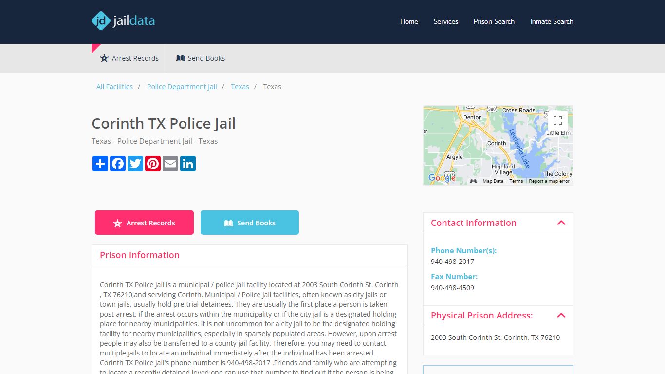 Corinth TX Police Jail Inmate Search and Prisoner Info - Corinth, TX