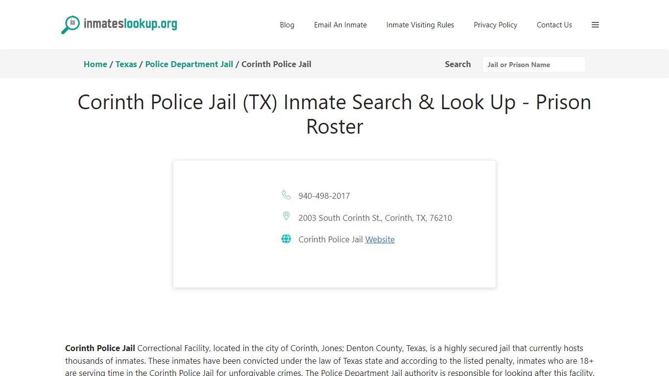Corinth Police Jail (TX) Inmate Search & Look Up - Prison Roster