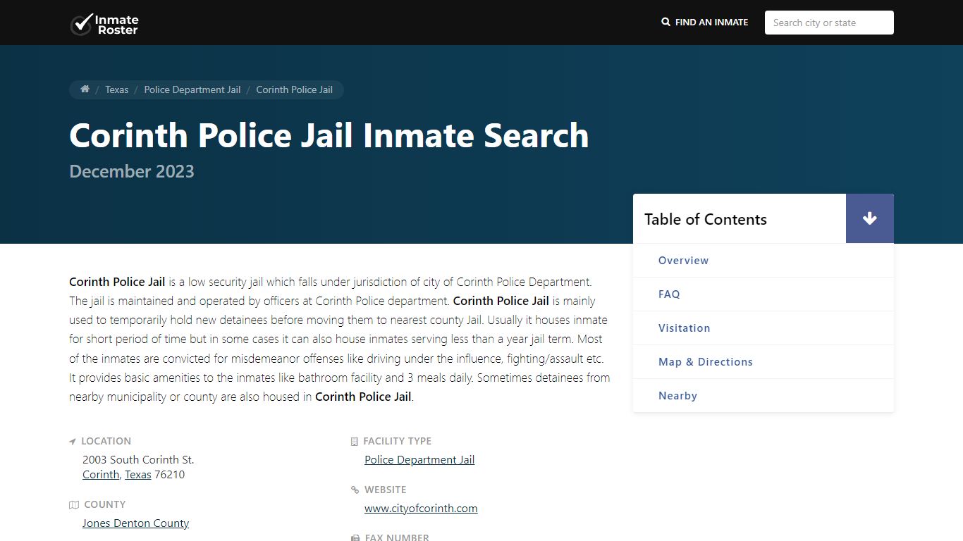 Inmate Search | Corinth Police Jail - InmateRoster.Org